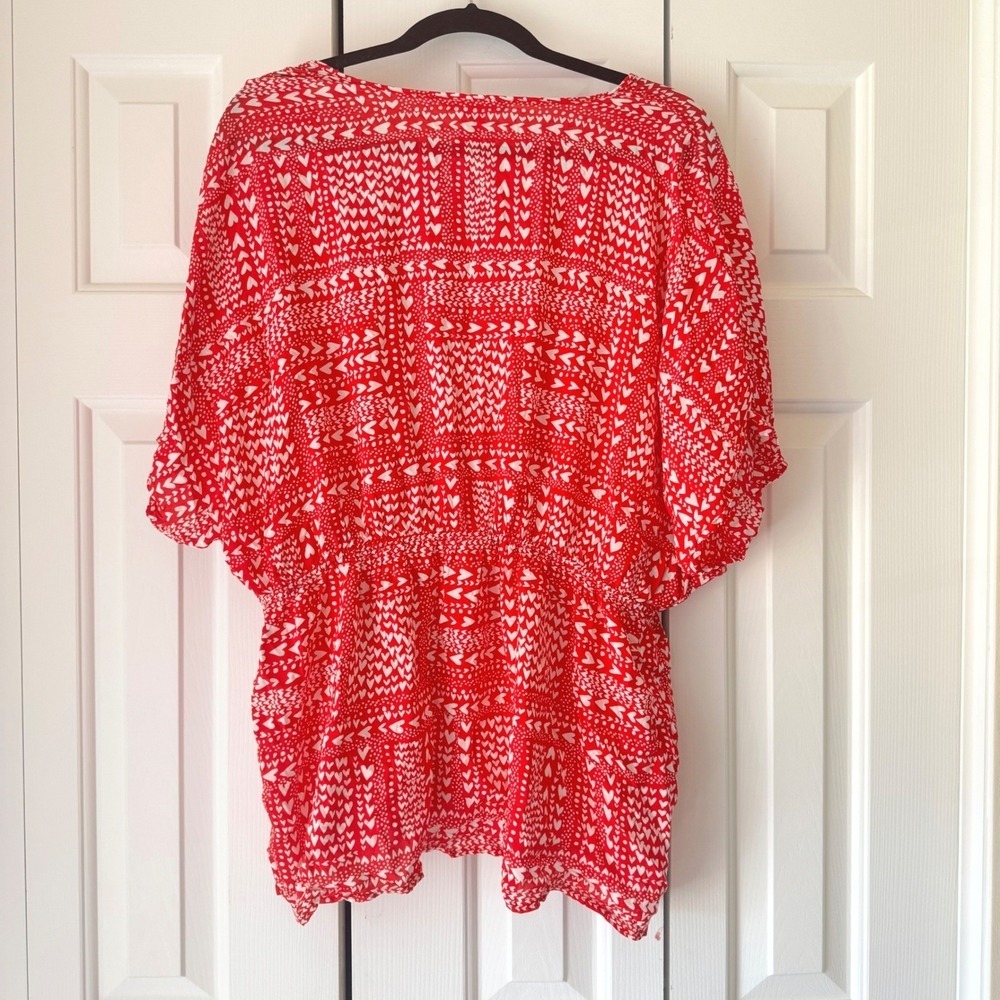 Victoria's Secret Red White Heart Print Kimono Robe Drawstring Cover Up O/S - Picture 2 of 5